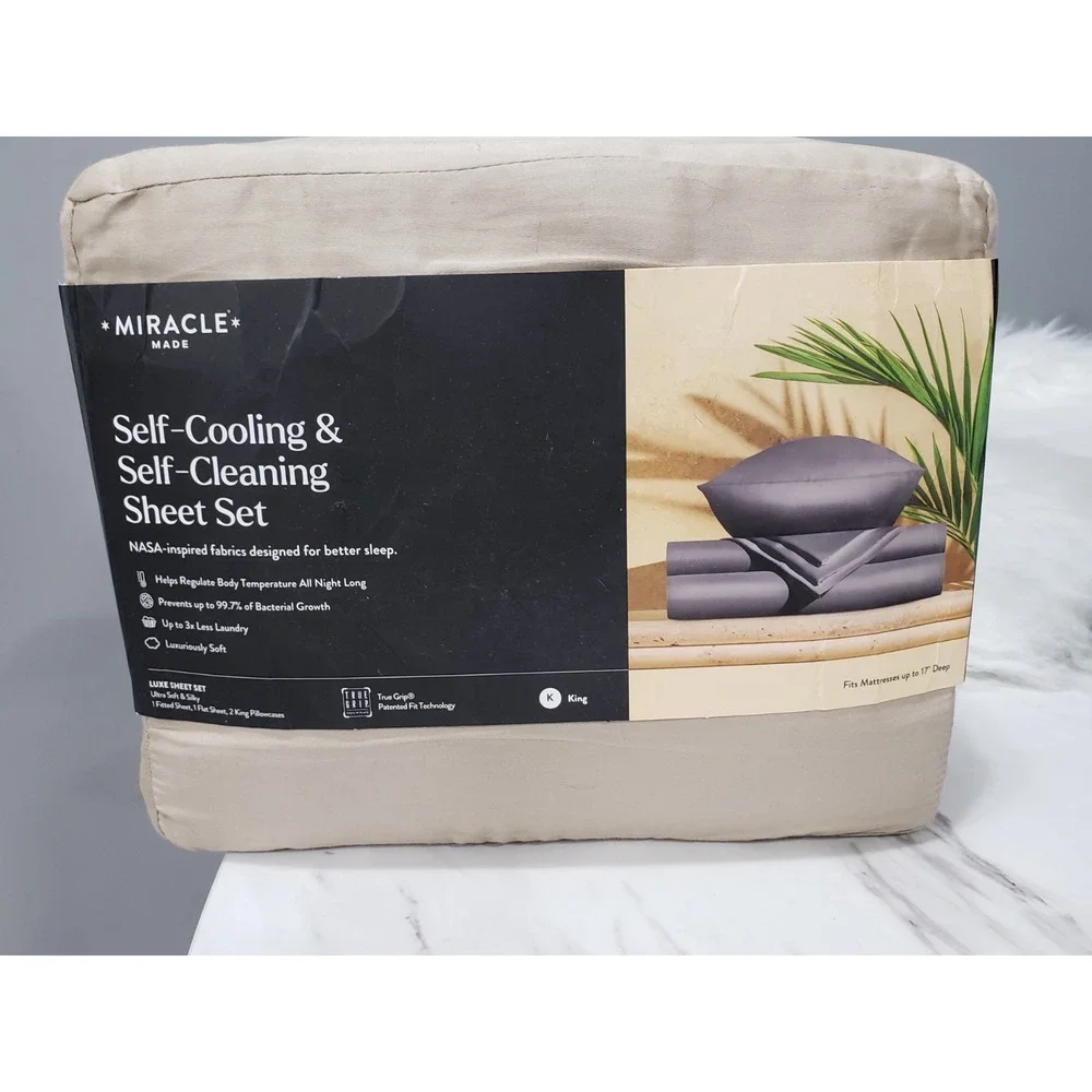 Miracle Made Sheet Set KING Luxe Self-Cooling Self-Cleaning SAND Tan